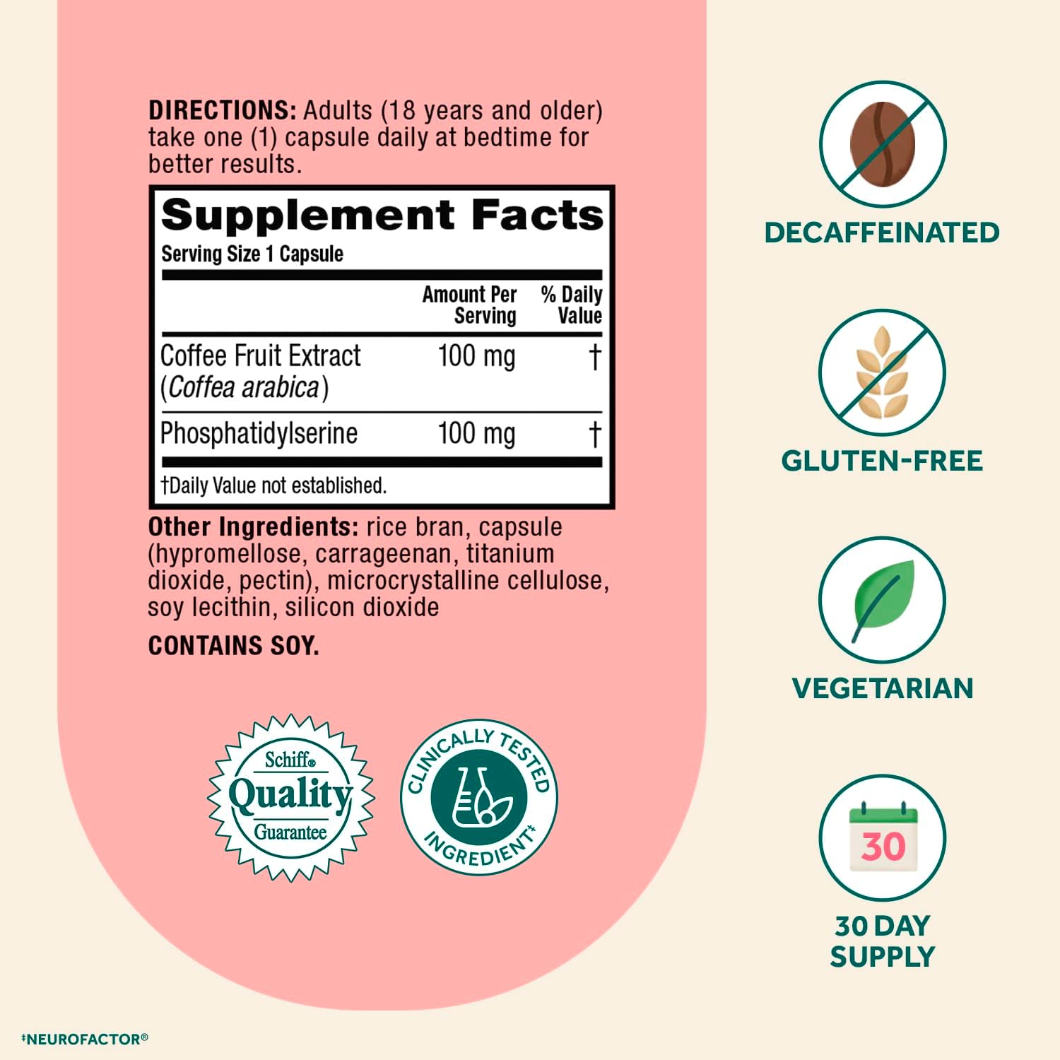NEURIVA Original Brain Supplement for Memory, Focus & Concentration + Learning & Accuracy with Clinically Tested Nootropics Phosphatidylserine and Neurofactor, Caffeine Free, 30ct Capsules (3 Pack)