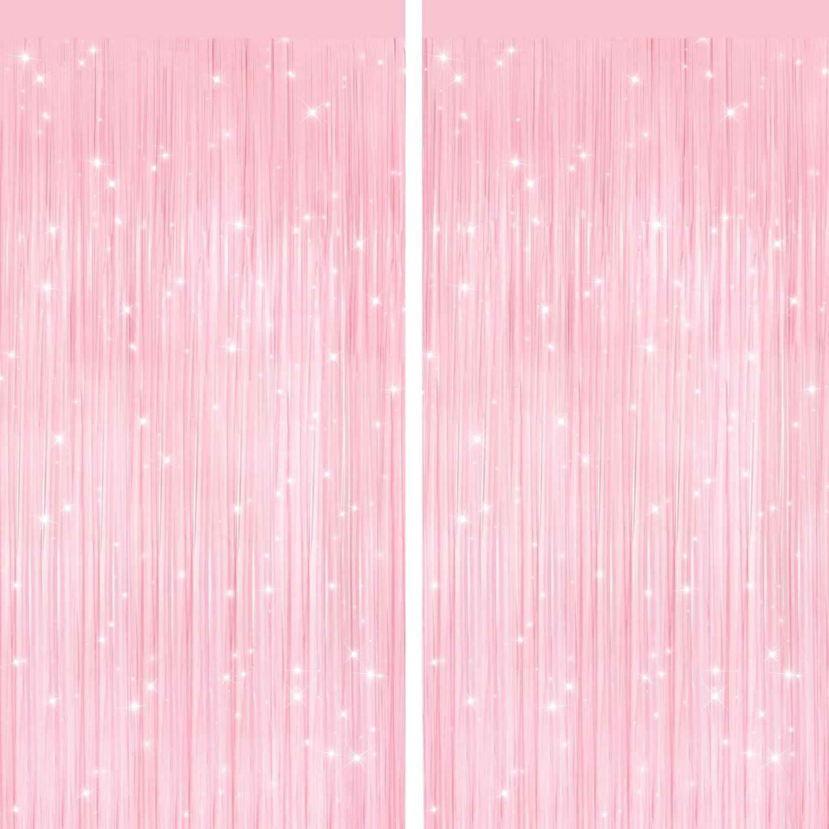 Pastel Pink Metallic Fringe Curtains 2 Pack, Tinsel Backdrop for Parties