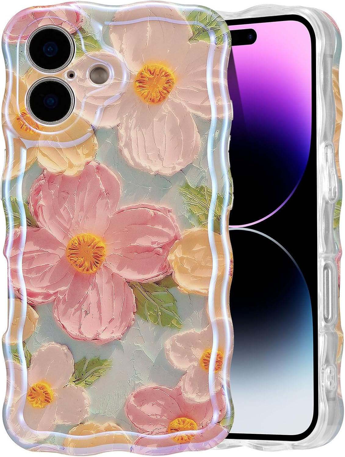 EYZUTAK Case for iPhone 17, Colorful Retro Oil Painting Print Flower, Green