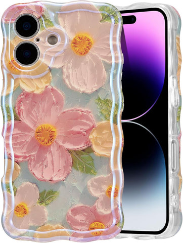 EYZUTAK Case for iPhone 17, Colorful Retro Oil Painting Print Flower, Green