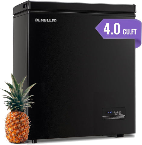 DEMULLER 4.0 Cubic Feet Deep Chest Freezer Small Freezer with Electronic Display Screen Electronic Thermostat Accurate to Every Degree removable Storage Basket Black