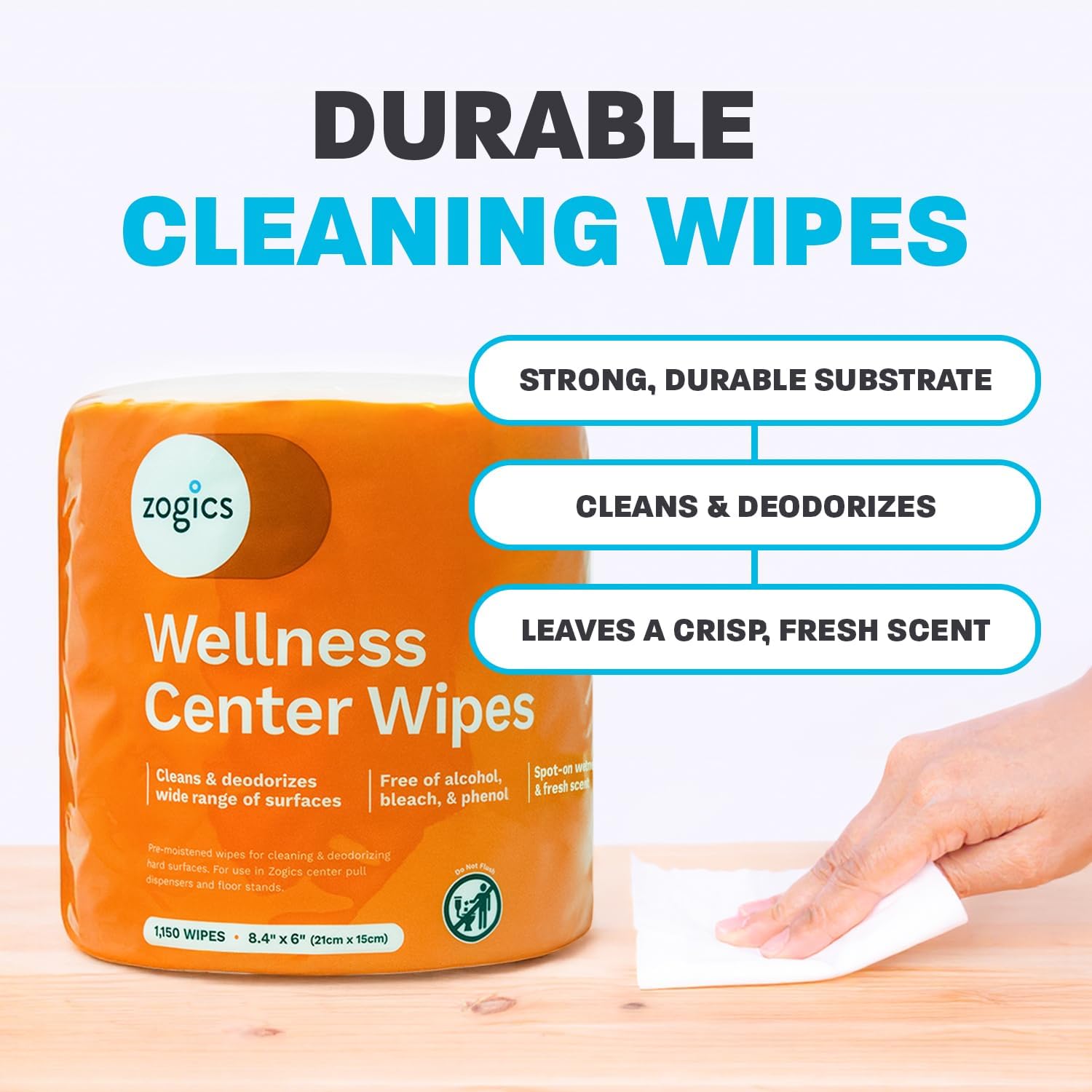 Zogics Wellness Center Cleaning Wipes, 2 Rolls, 2,300 Count