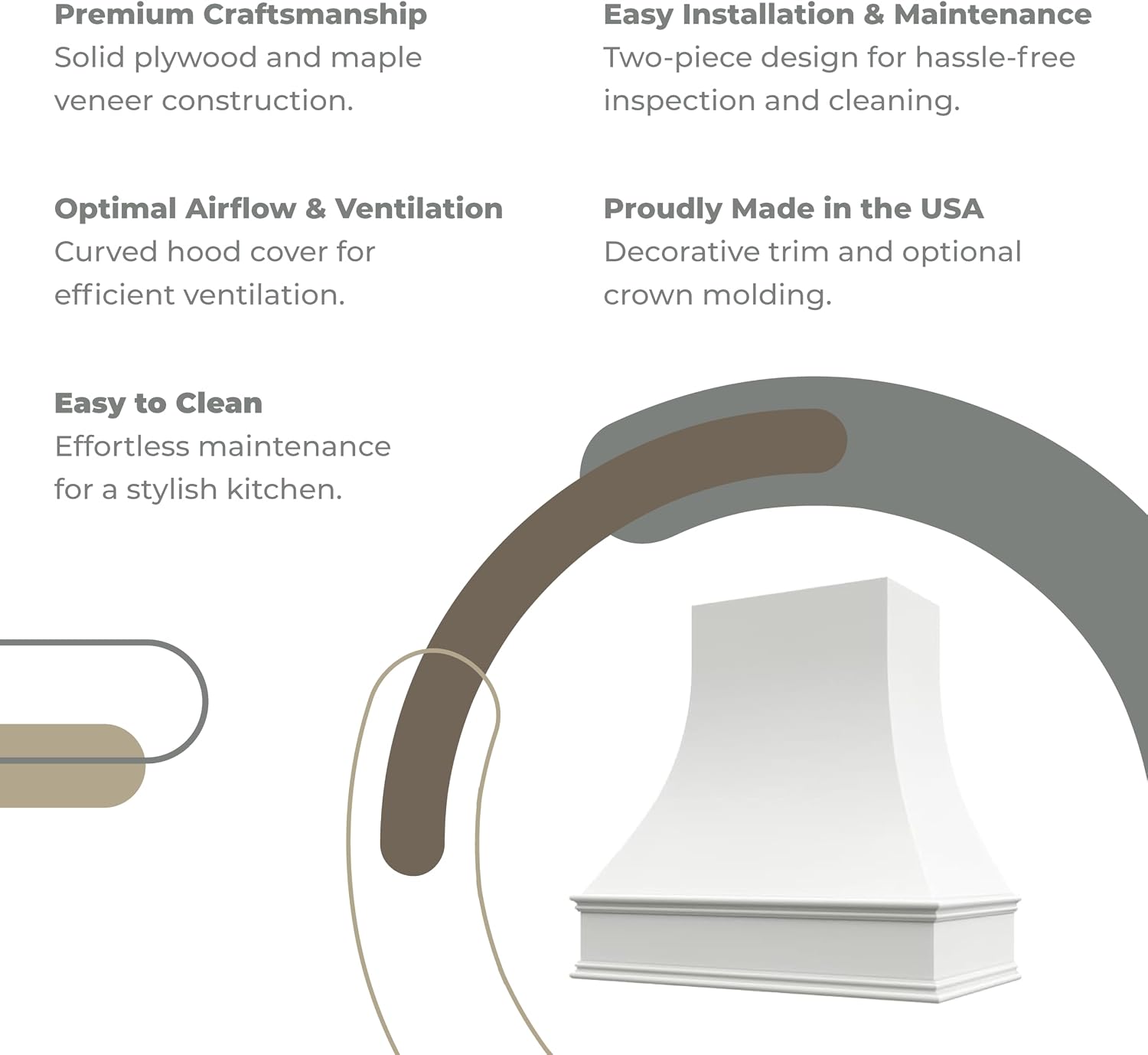 White Wood Range Hood Cover, Curved Front, 55.5"W x 30"H