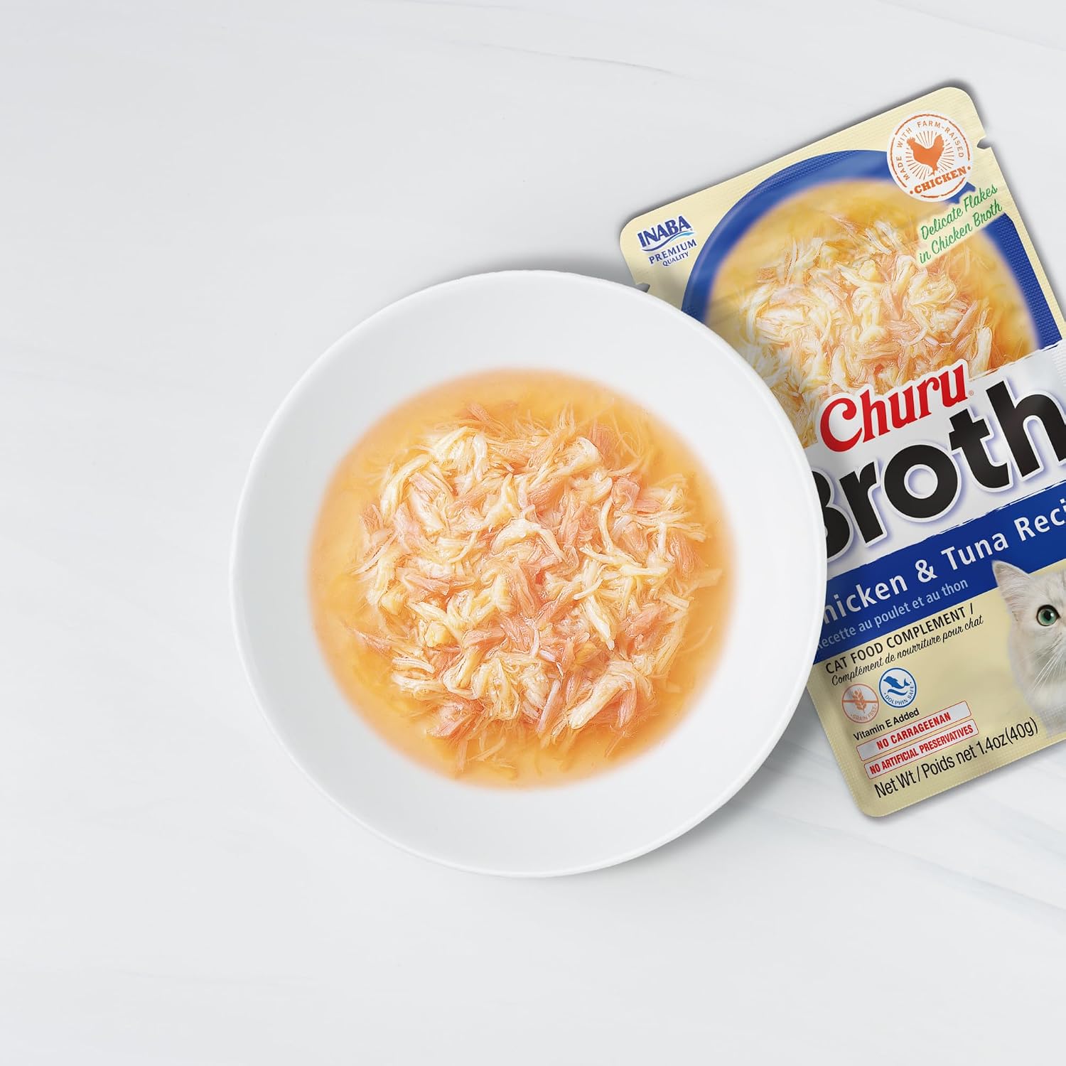 INABA Churu Broth for Cats, Side Dish Pouch, 1.4 Ounces per Pouch, 12 Pouches, Chicken Recipe