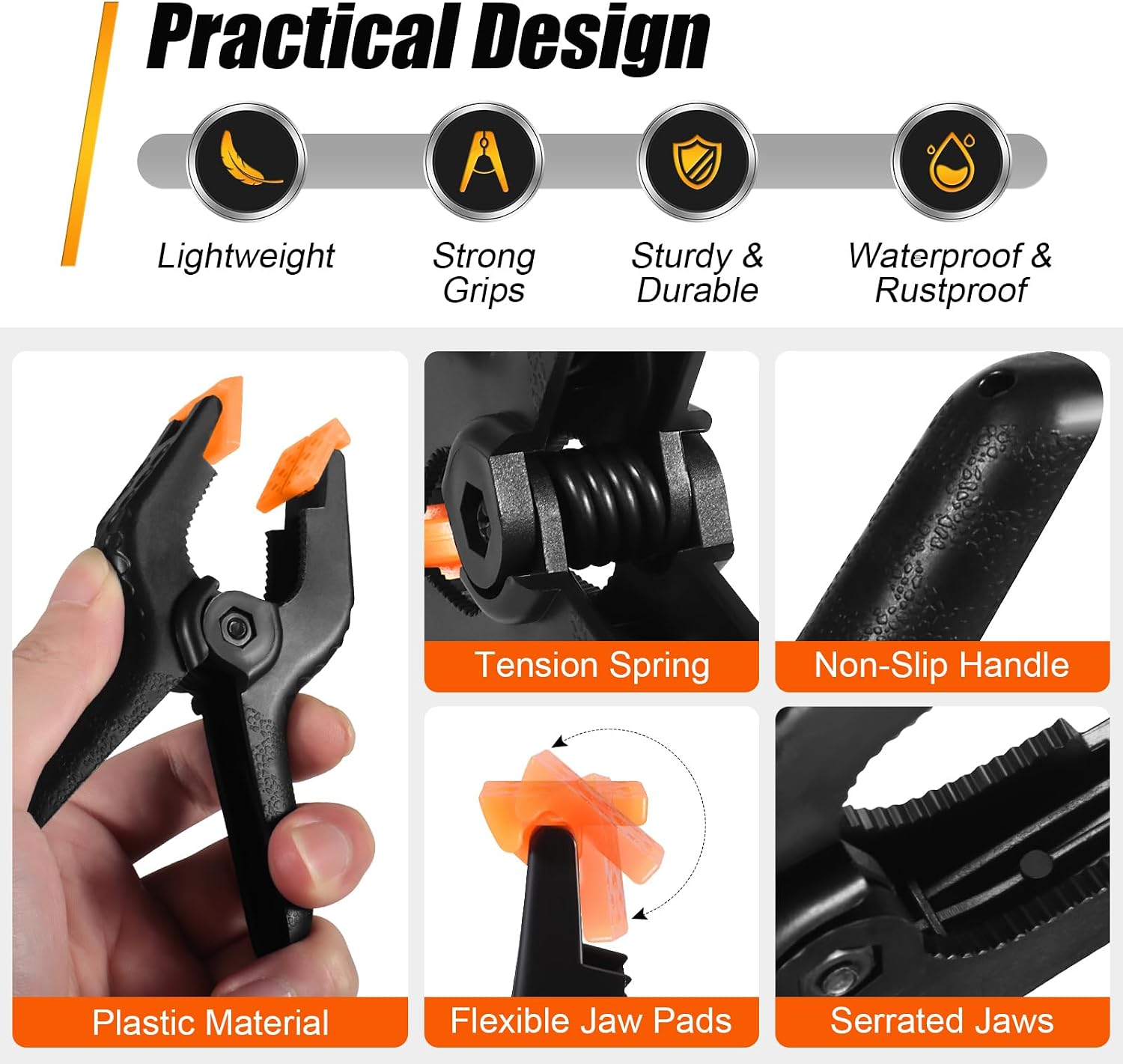 RELBRO Spring Clamps, 4.5 Inch Plastic Clips, Heavy Duty, Black, 10 Pcs
