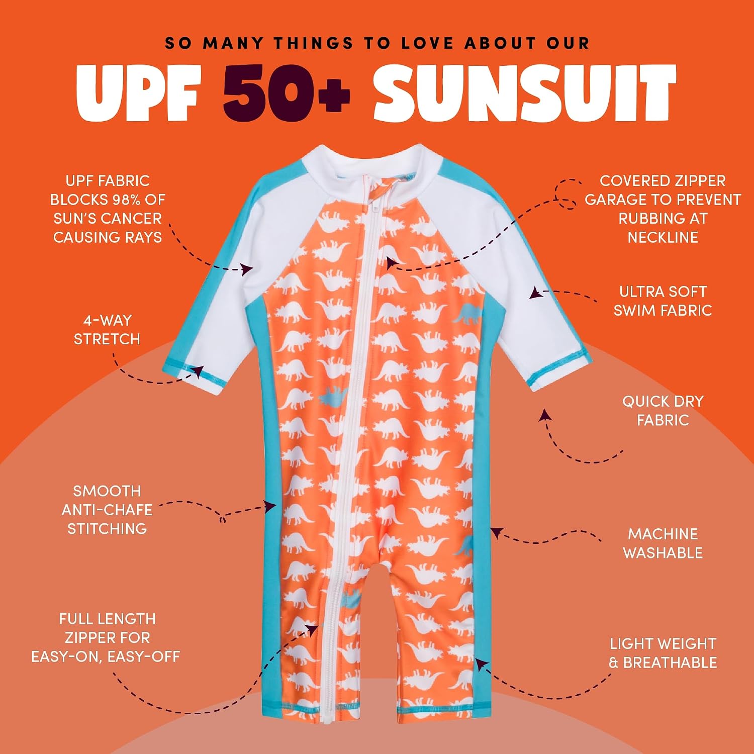 SwimZip UPF50+ Boys Swim Shirt, Long Sleeve One Piece Kids Sunsuit