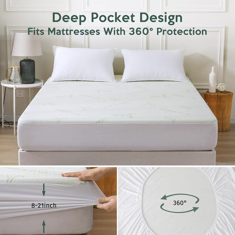 Premium 100% Waterproof King Mattress Protector, Breathable Mattress Cover King Size Bed, 3D Air Fabric Cooling Bed Pad Cover, Deep Pocket 8"-21"