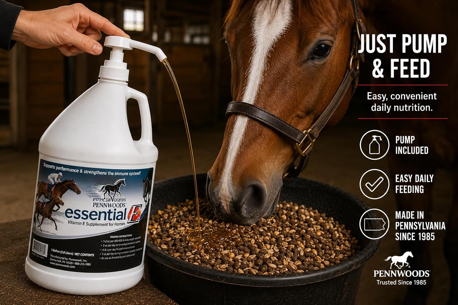 Pennwoods Essential E: Equine Vitamin E Horse Supplement, 1 Gallon