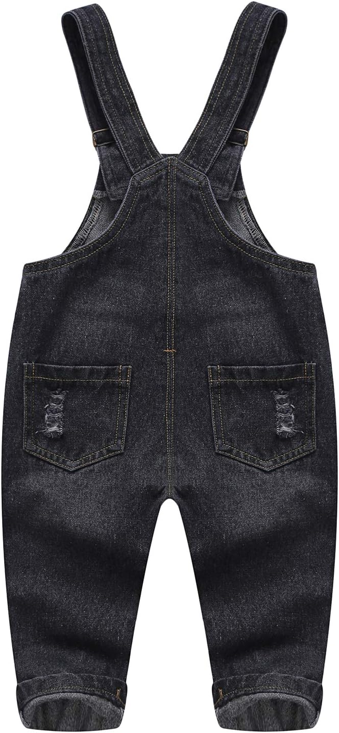 KIDSCOOL Toddler Baby Denim Overalls Ripped Holes Jean Bib Romper Jumpsuit