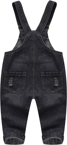 KIDSCOOL Toddler Baby Denim Overalls Ripped Holes Jean Bib Romper Jumpsuit