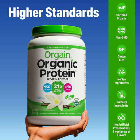 Orgain Organic Vegan 21g Protein Powder, Vanilla Bean, 2.03 lb | Plant based protein, 4g prebiotic fiber, no added sugar or lactose, non-GMO, for shakes & smoothies
