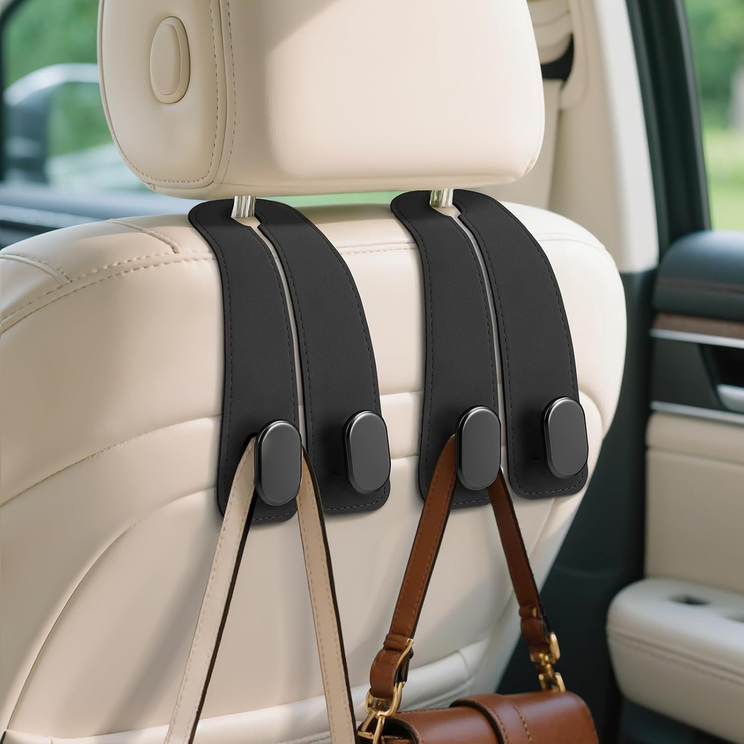 Car Seat Headrest Hooks, 2PCS Universal Car Purse Hook Leather Car Bag Hook