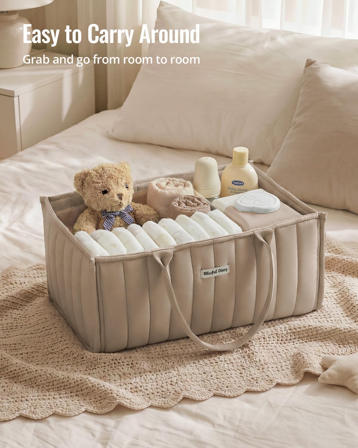 Blissful Diary Baby Diaper Caddy Organizer, Nursery Storage,Sand