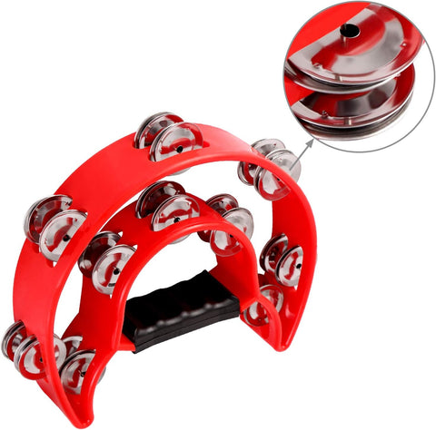 EastRock Double Row Tambourine Red Hand Held Percussion Half Moon for adult