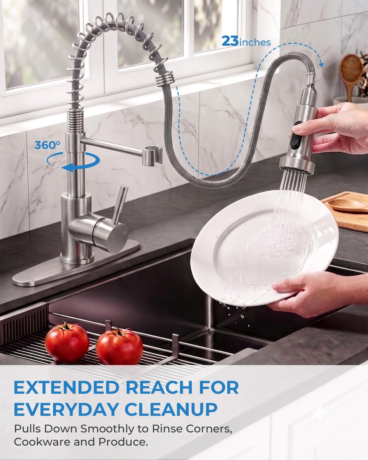 VFAUOSIT Kitchen Faucet with Pull Down Sprayer, Spring Brushed Nickel