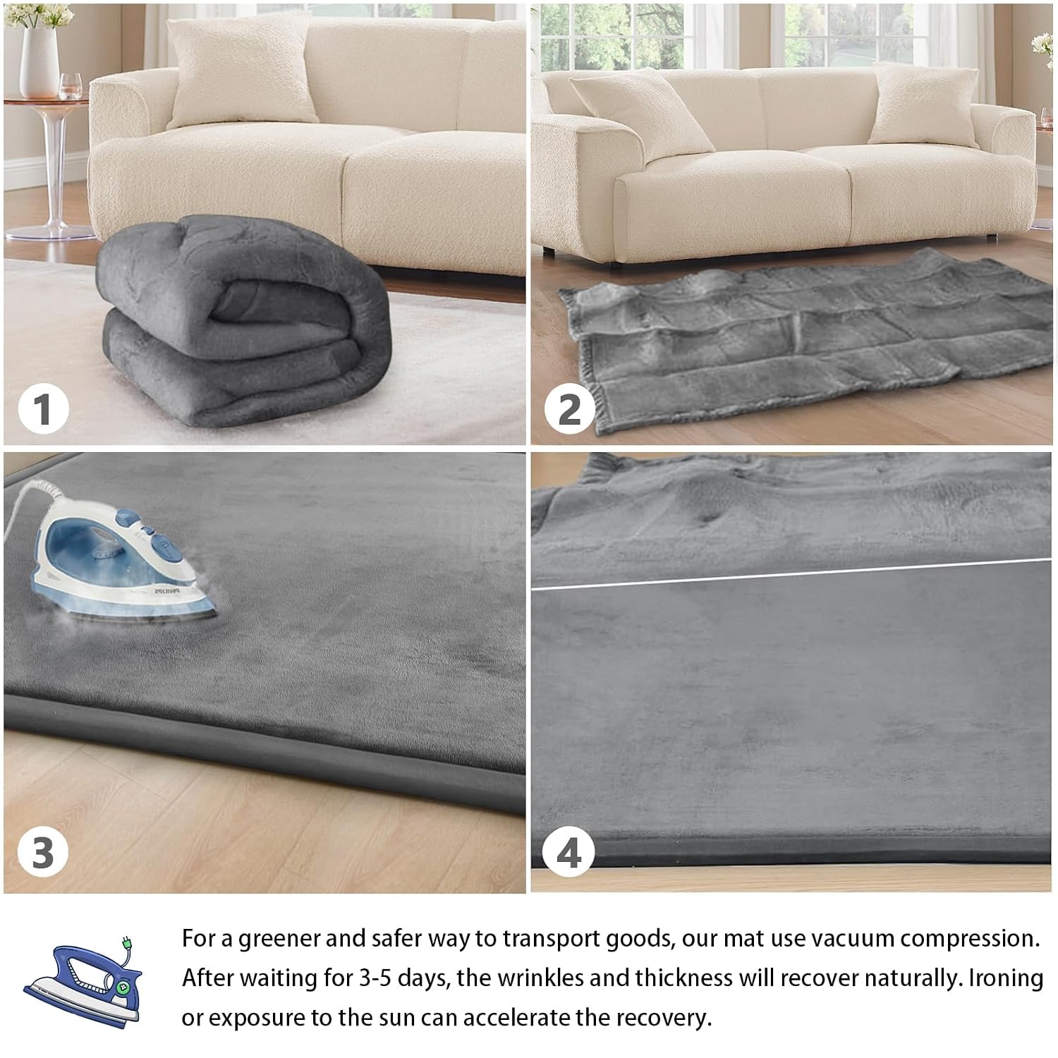 Baby Play Mat for Floor Nursery Rug Muscle Mat Area Rug Playroom Rug 39"x59" Playpen Mat Elastic Foam 1.3" Thick Crawling Mat for Babies,Toddlers, Infants, Kids,Grey