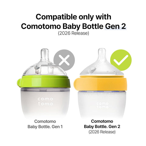 Comotomo Silicone Replacement Nipples for Baby Bottle Gen 2 (2026 Release) - Soft, Silicone Nipples with Dual Anti-Colic Vents Designed for Natural Latch (Pack of 2), Fast Flow (6+ Months)