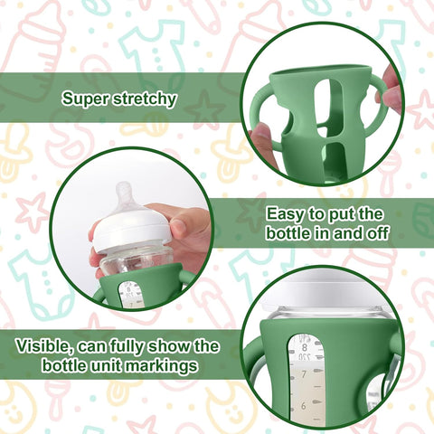 Juome Silicone Sleeves with Handles for Avent Natural Glass Baby Bottle 8oz
