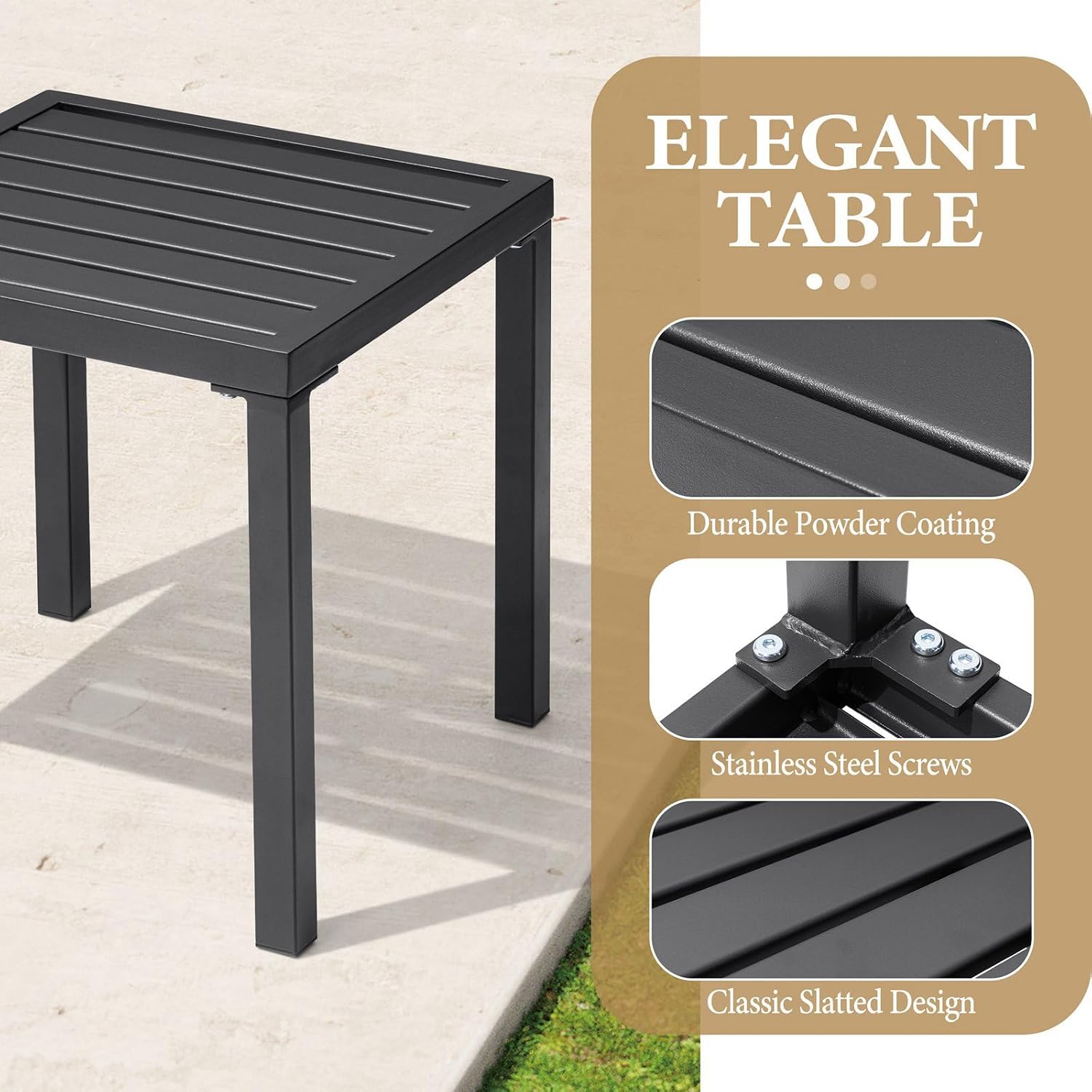 Outdoor Metal Side Table Set of 2, Patio Small Square End Table, Black