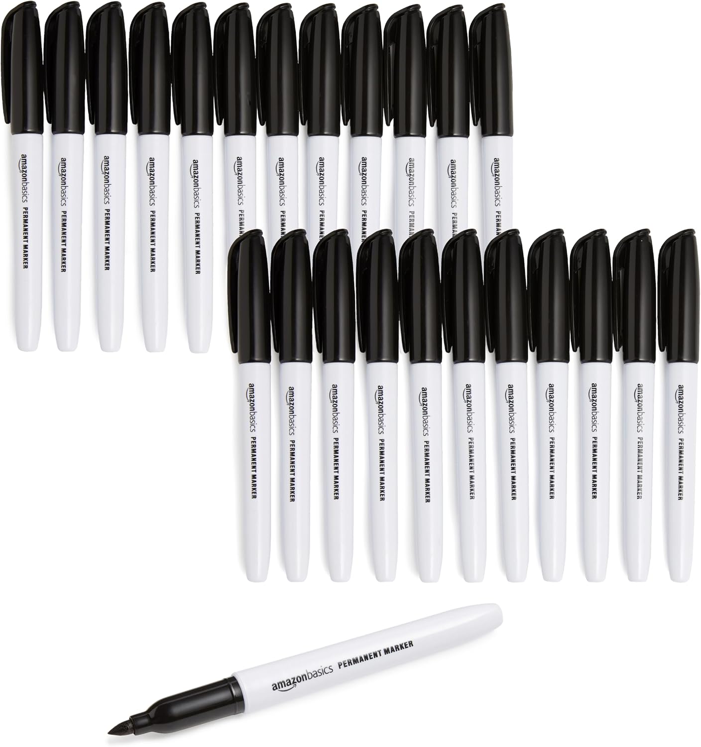 Amazon Basics Fine Tip Permanent Markers for Writing, Drawing, Quick Drying, Office, School, and Home Use, Black, 24 Pack