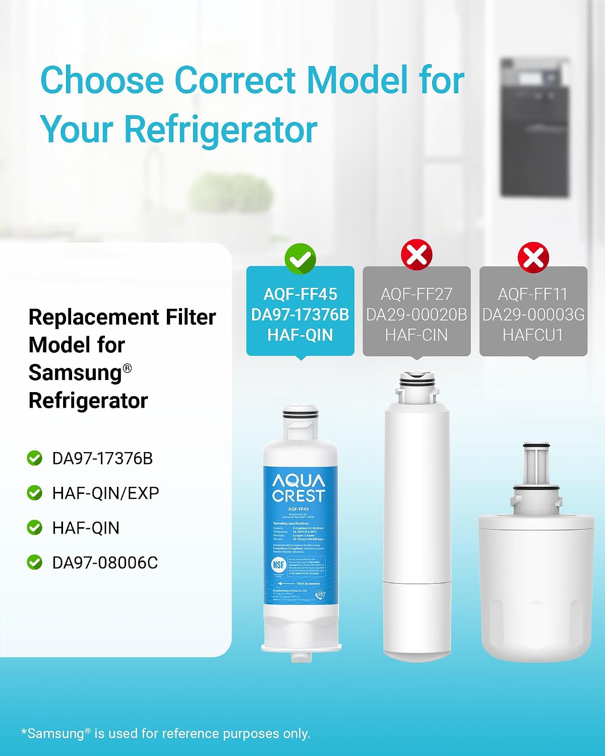 AQUA CREST Water Filter, Replacement for Samsung® DA97-17376B, 2 Pack