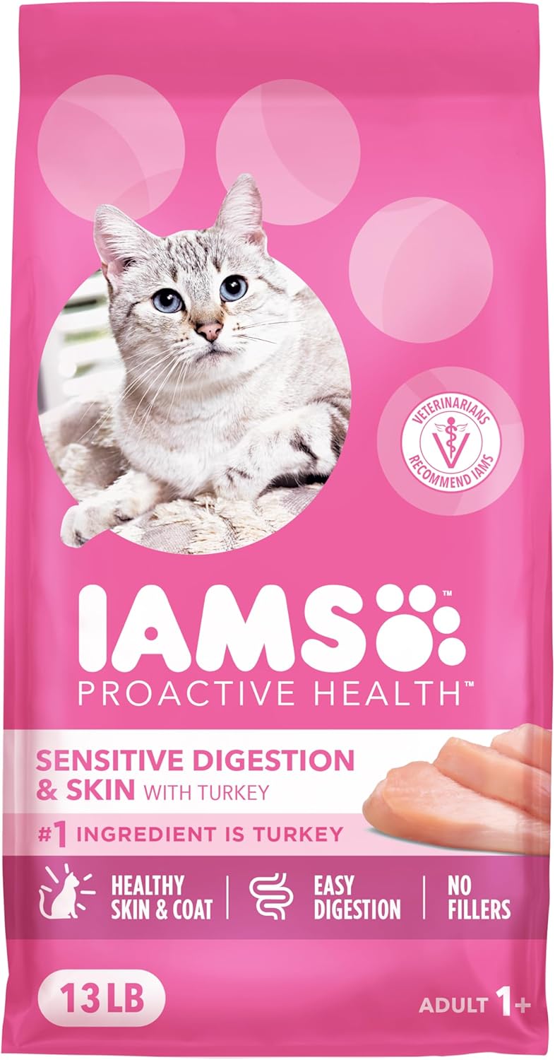 IAMS Proactive Health Sensitive Digestion Dry Cat Food, Turkey, 13 lb