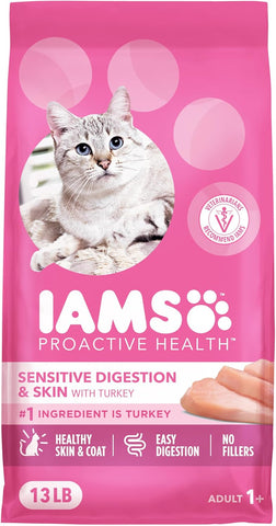 IAMS Proactive Health Sensitive Digestion Dry Cat Food, Turkey, 13 lb