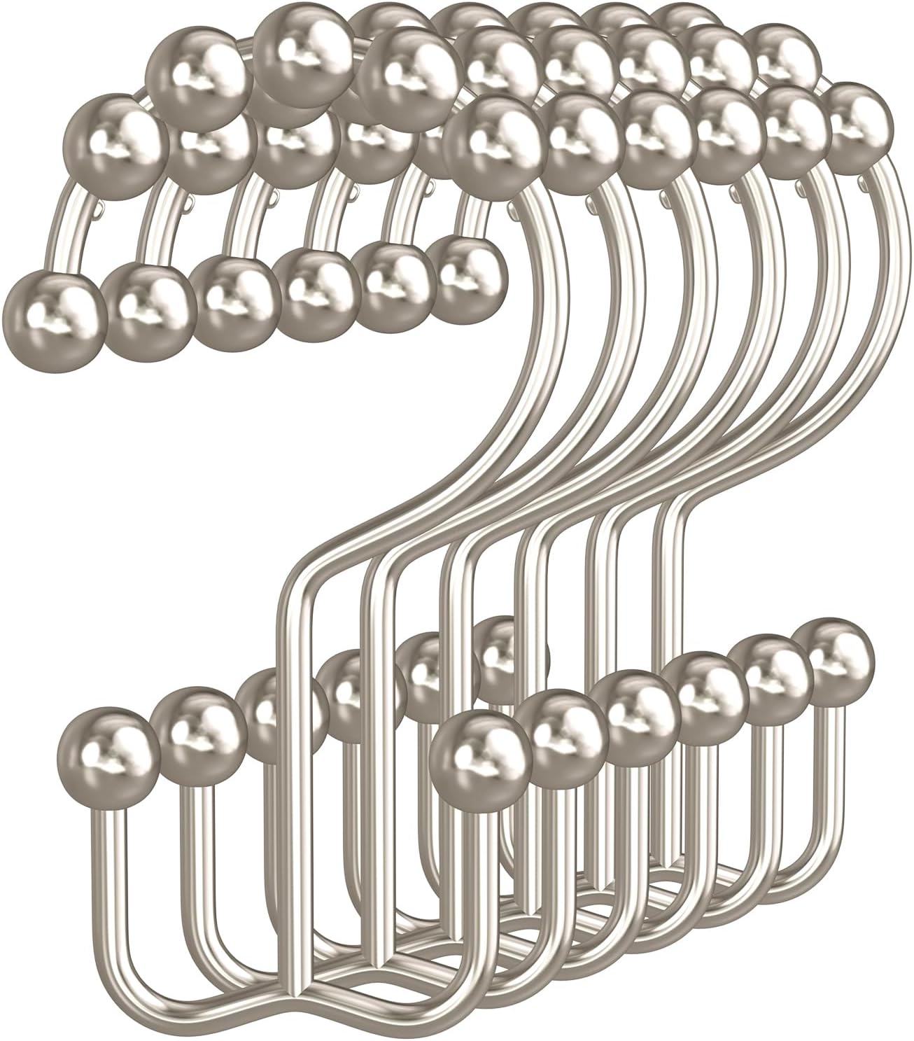 Bathway Shower Curtain Hooks Nickel Shower Curtain Rings, 12 Pcs Double Hook Shower Curtain Hooks Rings Shower Curtain Hangers Rust Proof, Metal Shower Hooks for Bathroom Shower Curtain Rod