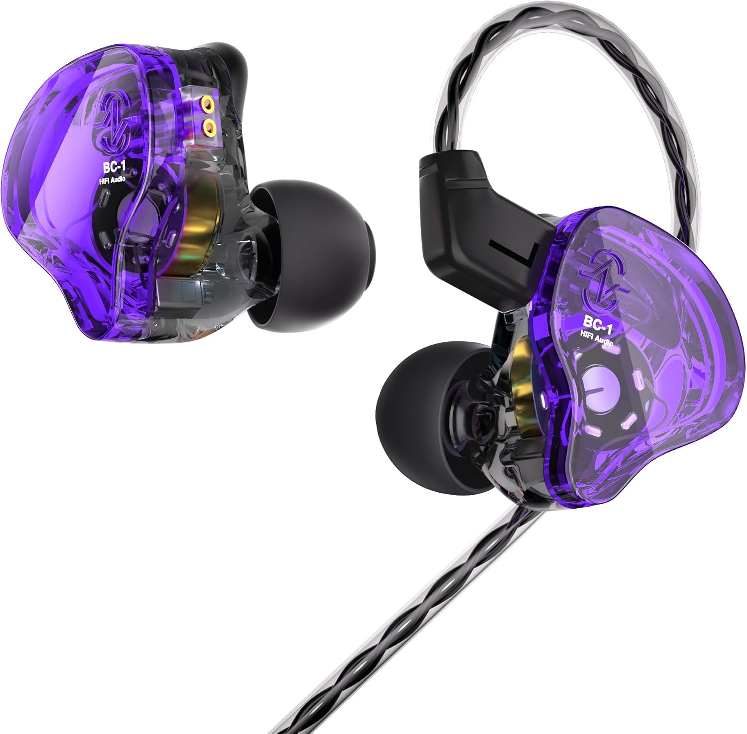 CCZ Yinyoo Melody in Ear Monitors Earphones Headphones Wired Earbuds without Microphone IEM HIFI Bass with 1DD 1BA, Ear fins, 4N OFC Cable for Musicians, Singer, on Stage, Studio (Purple, without mic)