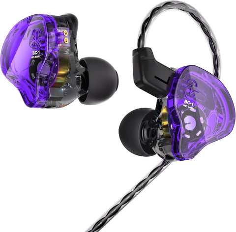 CCZ Yinyoo Melody in Ear Monitors Earphones Headphones Wired Earbuds without Microphone IEM HIFI Bass with 1DD 1BA, Ear fins, 4N OFC Cable for Musicians, Singer, on Stage, Studio (Purple, without mic)