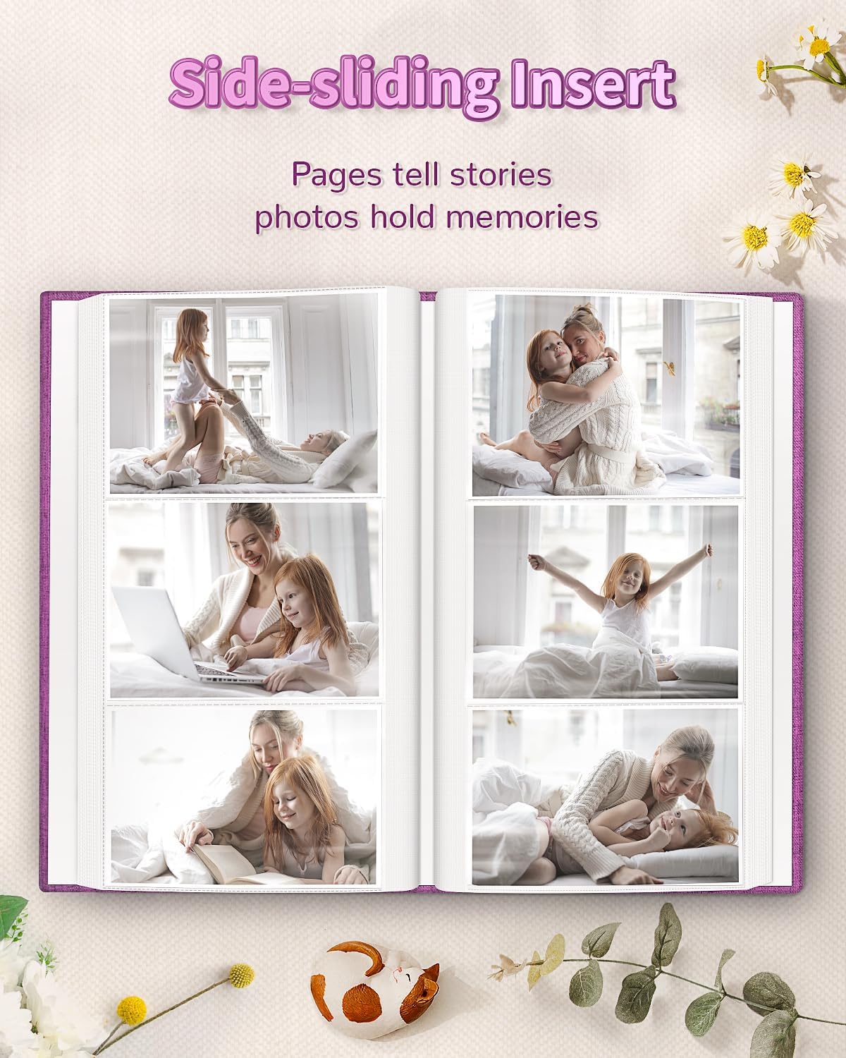 Artfeel Photo Album 4x6 with 300 Pockets,Slip-in Picture Albums,Linen Cover Memory Book with Front Window,White Page Vertical Photo Book for Wedding,Family,Anniversare,Baby,Vacation