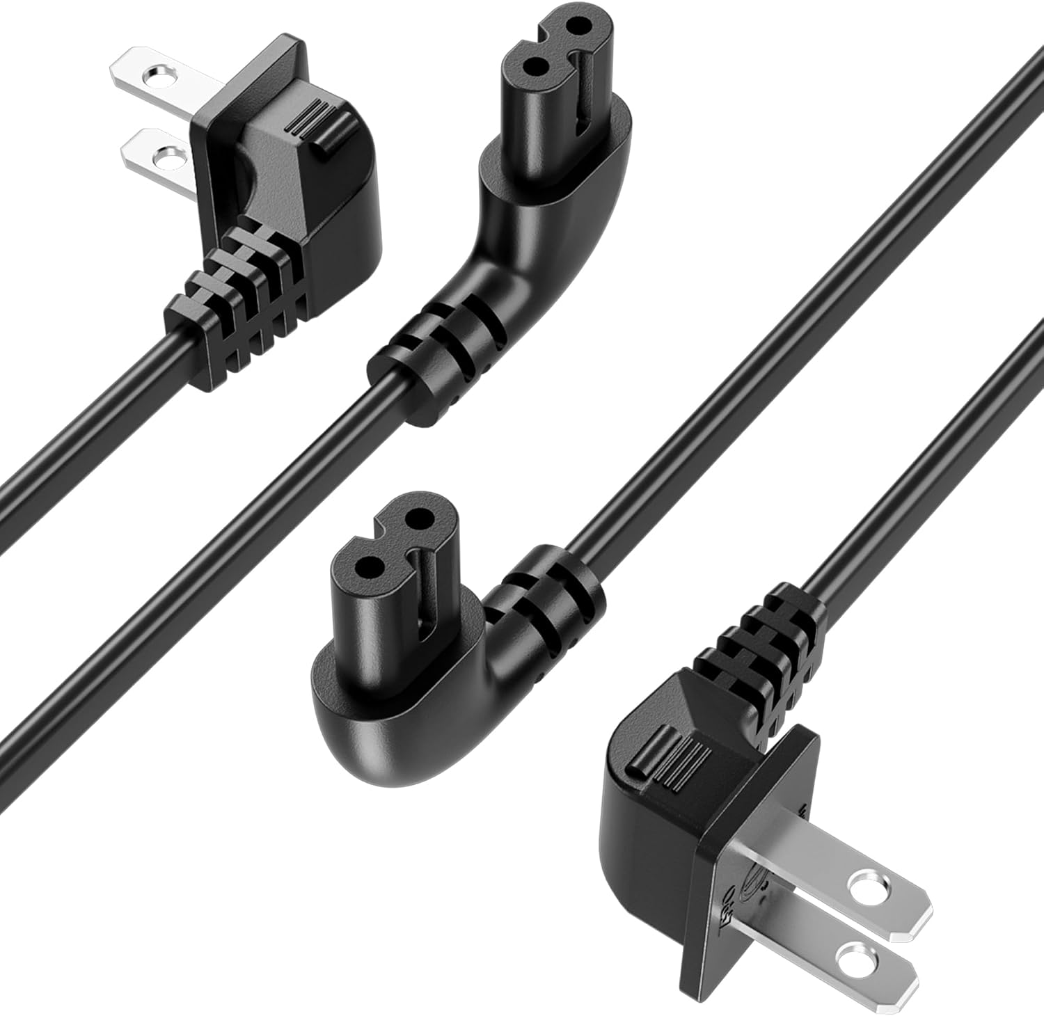 Superer 2-Pack 10FT 90 Degree L-Shaped AC TV Power Cord 2-Prong Replacement