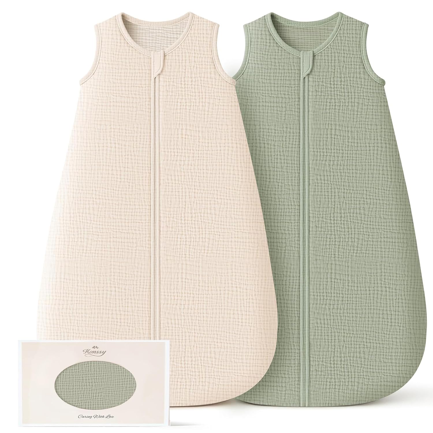 Konssy Muslin Baby Sleep Sack 6-12 Months, 0.8 TOG Baby Wearable Blanket