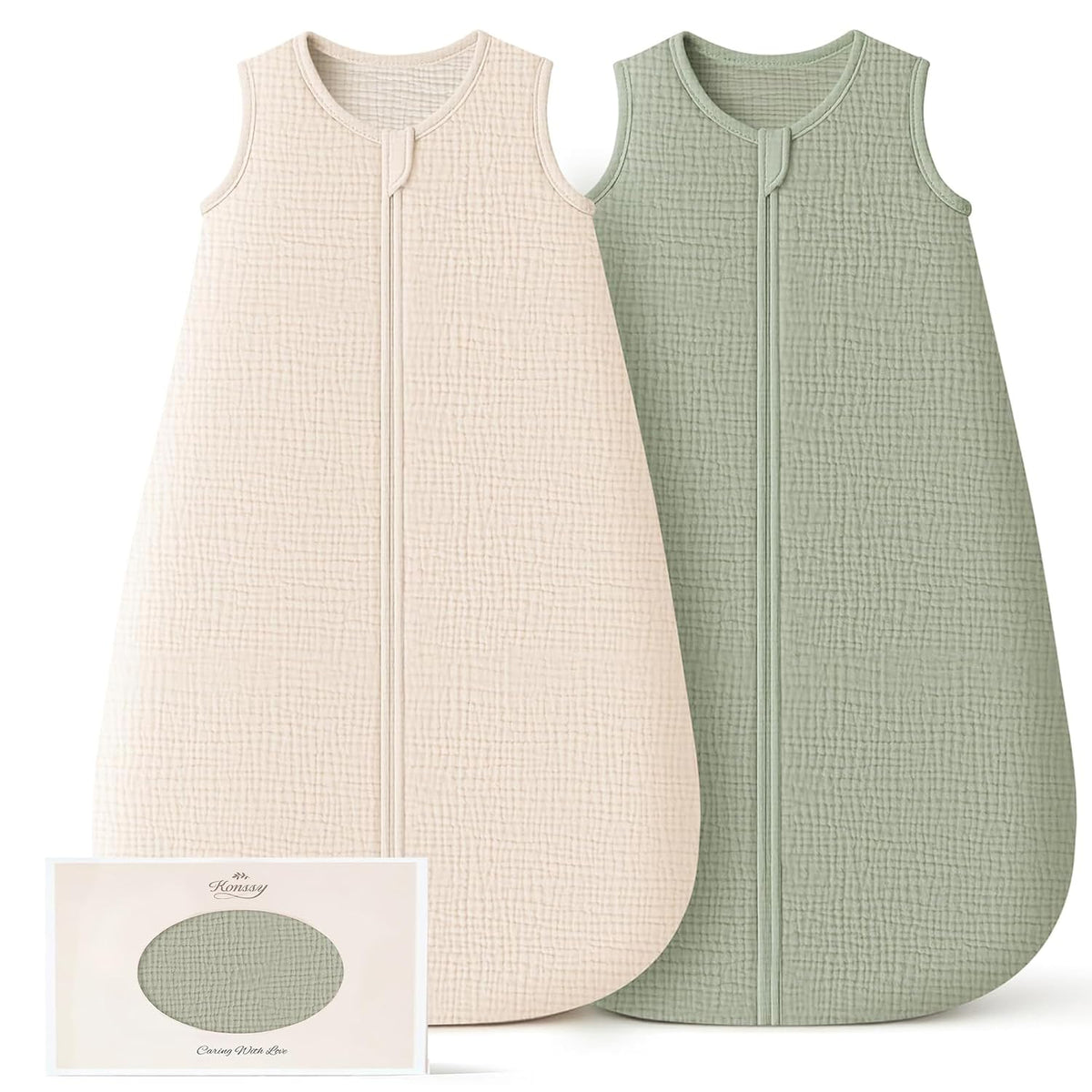 Konssy Muslin Baby Sleep Sack 6-12 Months, 0.8 TOG Baby Wearable Blanket