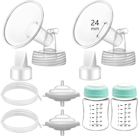 Pump Parts Compatible with Spectra S1/S2/9 Plus, Not Original Accessories, Full Set Replacements Include 24mm Flange, Duckbill Valve, Backflow Protector, Tubing and Bottle