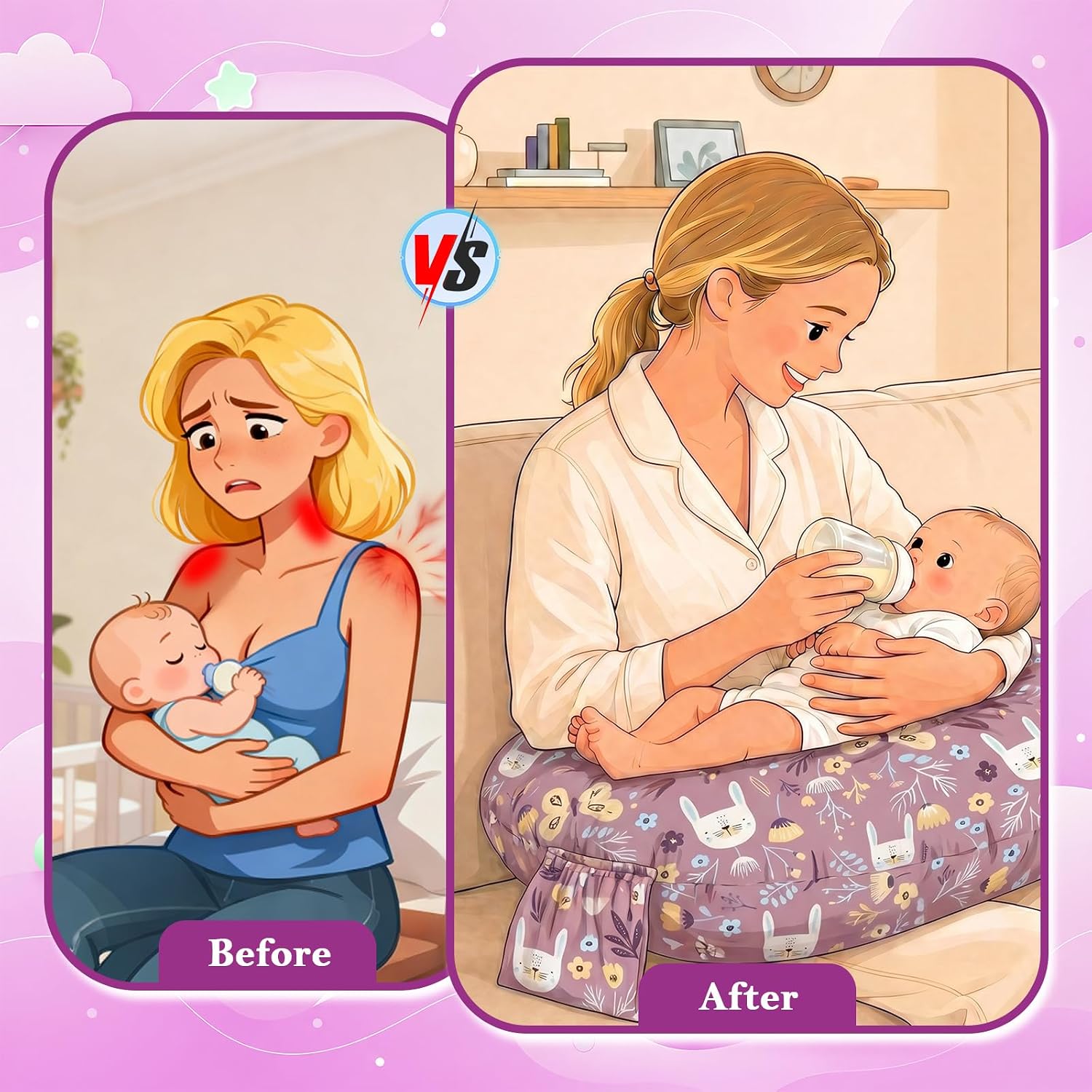 Nursing Pillow & Breastfeeding Pillow with Safety Buckle - Upgraded Design, Large Size for Tummy Time & Sitting Support, Breathable Washable Cover (0-12 Months)