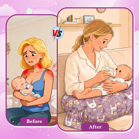 Nursing Pillow & Breastfeeding Pillow with Safety Buckle - Upgraded Design, Large Size for Tummy Time & Sitting Support, Breathable Washable Cover (0-12 Months)