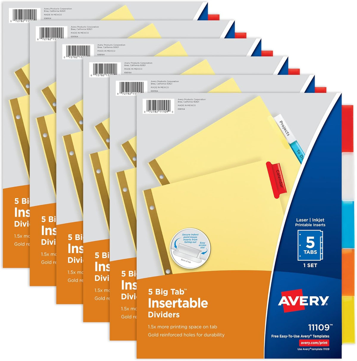 Avery Big Tab Insertable Dividers, 5-Tab, Multicolor, 6 Sets