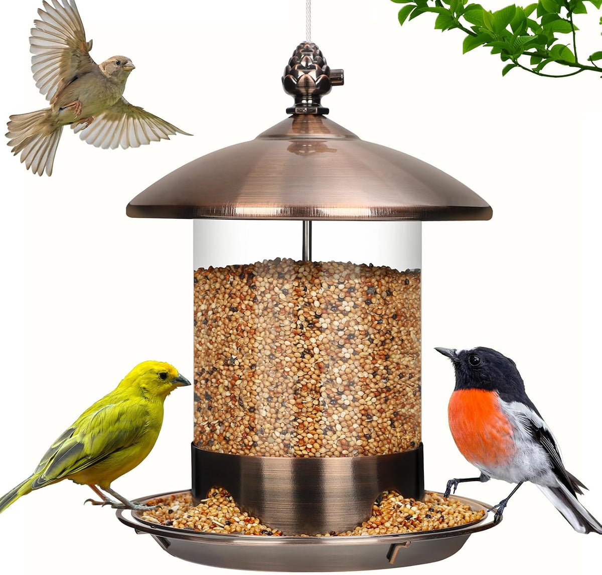 Gbekery Metal Bird Feeders for Outdoors Hanging, 360° Feeding Tray, Copper