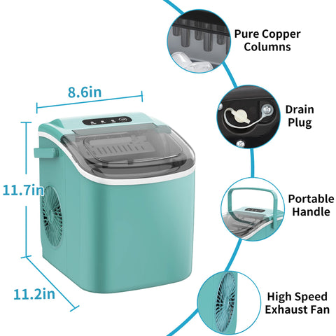 COWSAR Ice Makers Countertop, Portable Ice Maker Machine with Self-Cleaning, 26.5lbs/24Hrs, 6 Mins/9 Pcs Bullet Ice, Ice Scoop and Basket, Handheld Ice Maker for Kitchen/Home/Office/Party