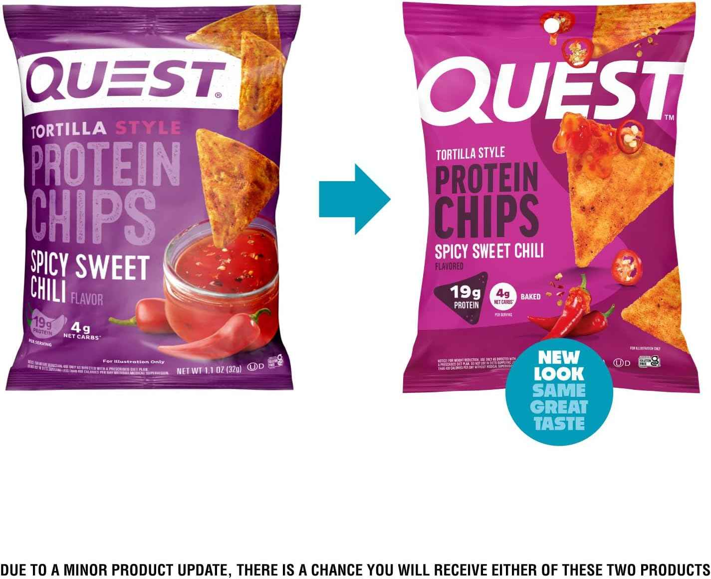 Quest Nutrition Spicy Sweet Chili Tortilla Style Protein Chips, 12 Count | 19g Protein, 4g Net Carbs, Gluten Free, Baked Chips, Blend of Spicy and Sweet Flavors, Individually Wrapped 1.1oz Bags
