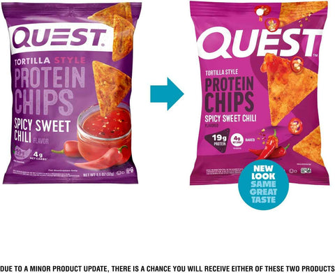 Quest Nutrition Spicy Sweet Chili Tortilla Style Protein Chips, 12 Count | 19g Protein, 4g Net Carbs, Gluten Free, Baked Chips, Blend of Spicy and Sweet Flavors, Individually Wrapped 1.1oz Bags