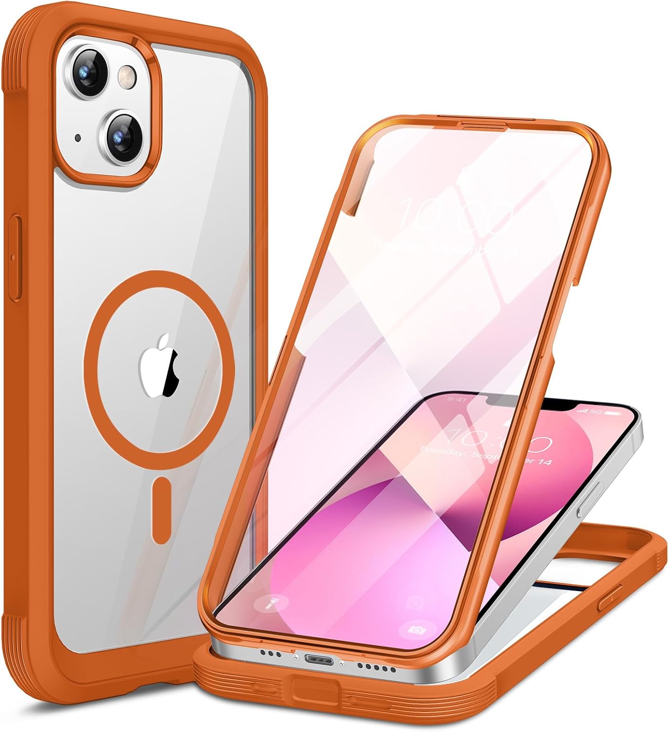miracase for iPhone 13 Case 6.1",Built-in Glass Screen Protector,Orange