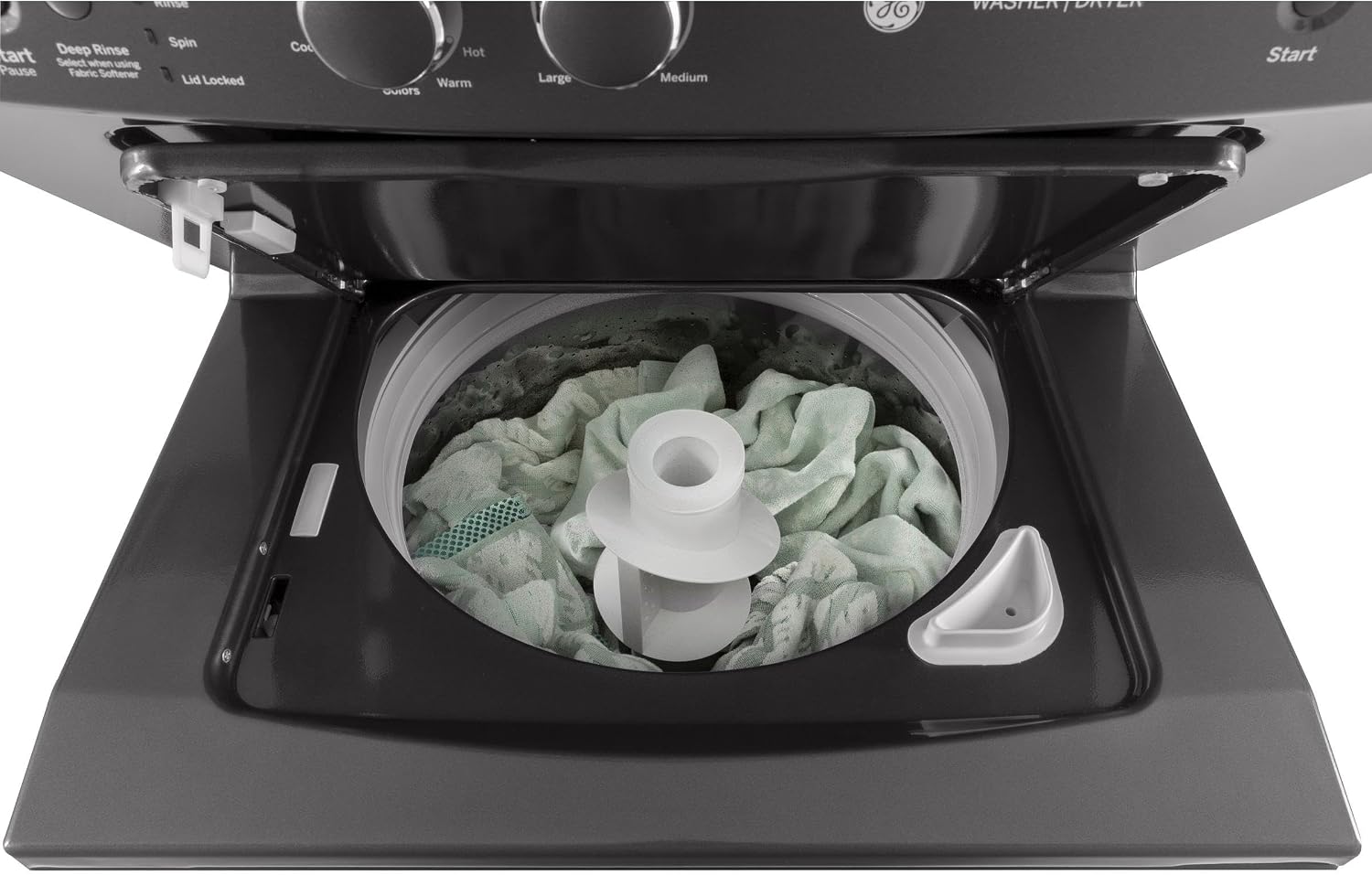 GE GUD27GSPMDG Spacemaker Series 27 Inch Gas Laundry Center with 3.8 cu. ft. Washer Capacity in Diamond Gray