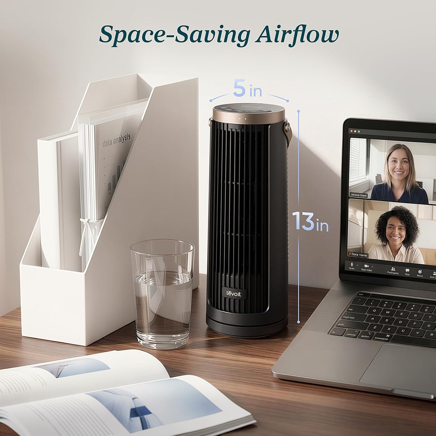 Levoit Windi Mini Pro Tower Fan for Bedroom, Portable Rechargeable Desk Fan