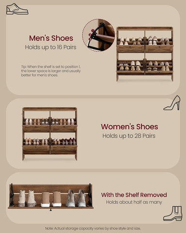 VASAGLE Narrow Shoe Storage Cabinet Organizer with 4 Flip Drawers