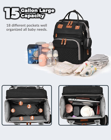 Astro alan Baby Diaper Bag with Changing Station, Waterproof Diaper Bag Backpack for Moms Dads with USB Charging Port, Baby Shower Gifts, Baby essentials, Black