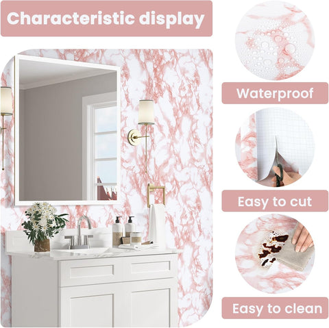 Marble Contact Paper Pink Peel and Stick Wallpaper for Kitchen Countertop