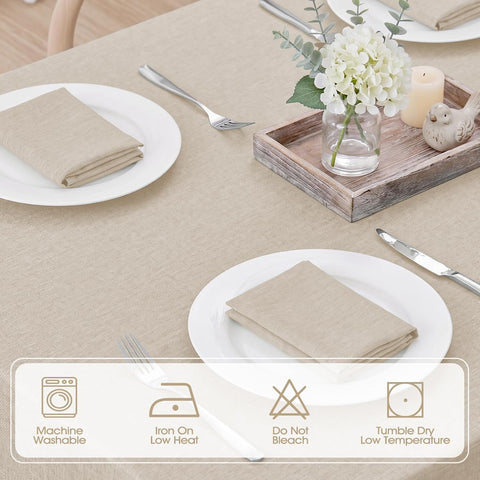 Veblandy 2 Pack Rectangle Tablecloth, 52x70 inch, Water Resistant Wrinkle Free Linen Textured Table Cloth Washable, Decorative Fabric Table Cover for Dining, Party and Camping, Beige