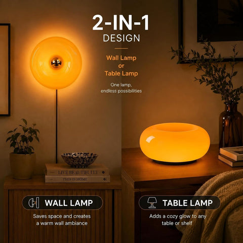 Bofea-Modern Orange Donut Lamp,Plug-in Bedside Lamp Or Plug-in Wall Sconces,Mid Century Modern Decor Wall Mount Lamps,Creative Orange Light for Living Room,Reading Room,Hallway Ambient Lighting